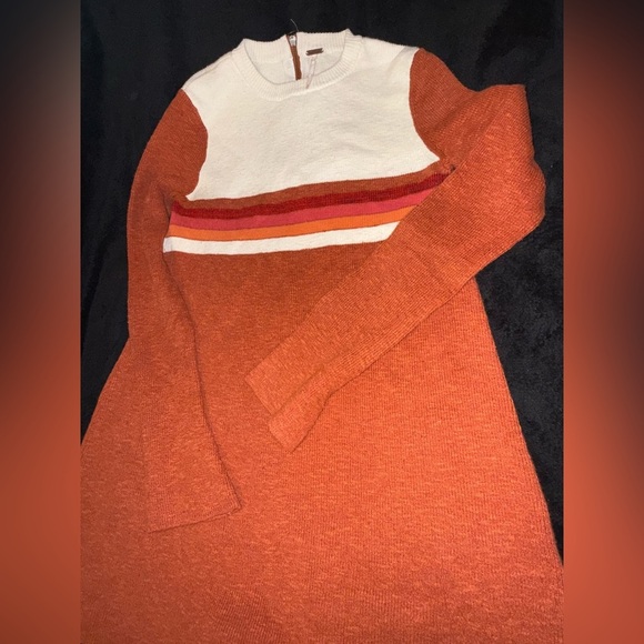 Free People Womens Colorblock Sweater Dress Orange Size medium Preloved - Picture 6 of 14